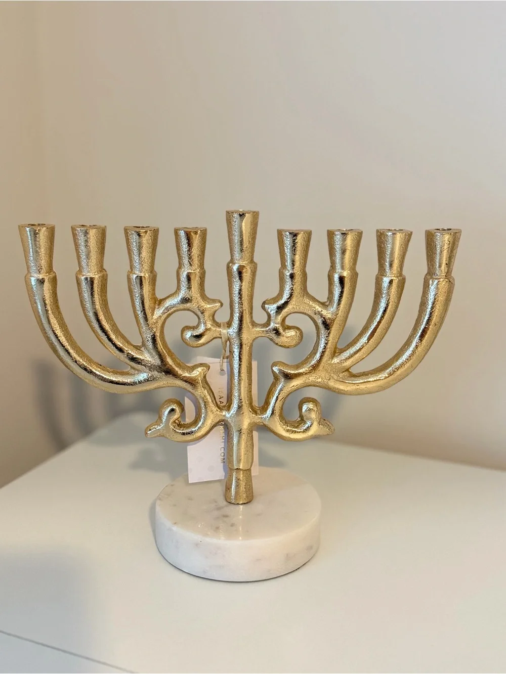 Isaac Mizrahi Gold Metal Hanukkah Menorah Candle Holder w/ Marble Base NWT